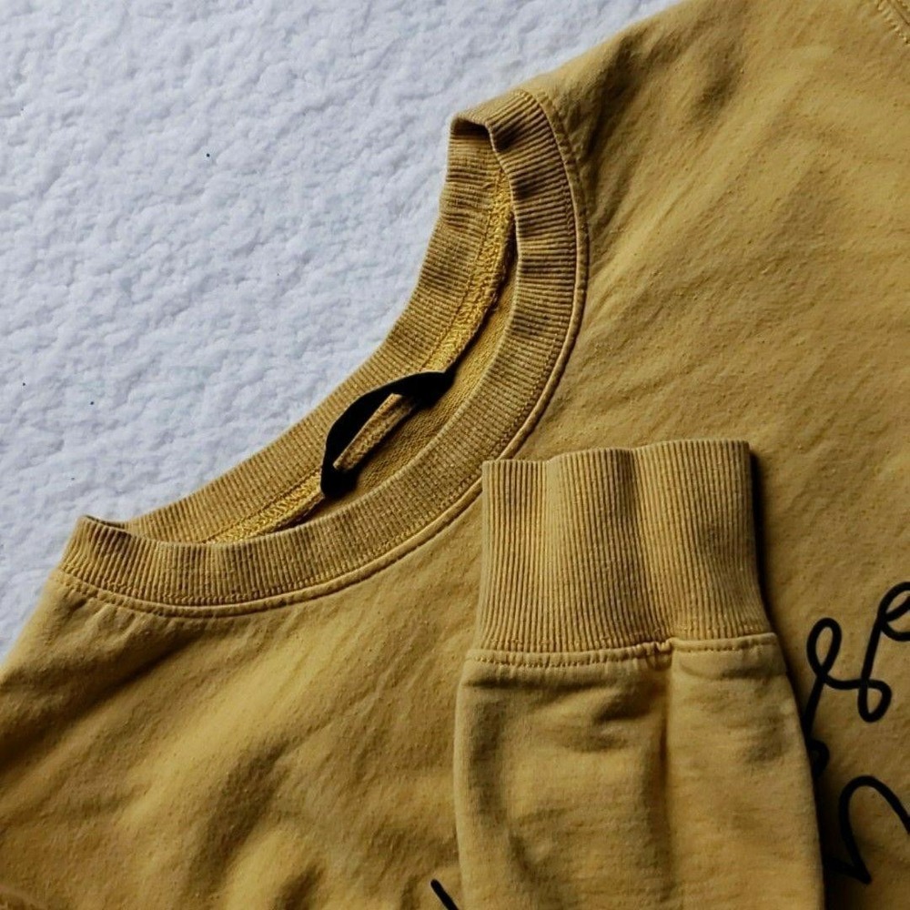 Shein Sweatshirt Women XS Yellow Blessed Heart Graphic Fleece Crew Neck Pullover